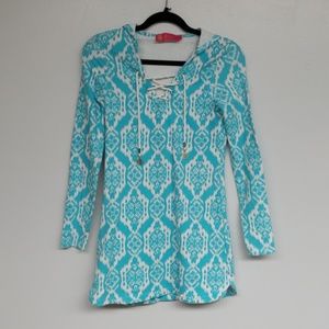 Macbeth Collection White and Blue Hooded Tunic